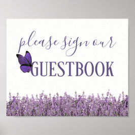 Lavender Blommigt Bröllop Guestbook-tecken Poster