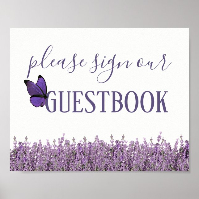 Lavender Blommigt Bröllop Guestbook-tecken Poster (Framsidan)