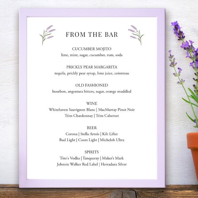 Lavender Blommigt Bröllop Pub Poster (Lavender Floral Wedding Bar Sign by Fiesta Valley Print)