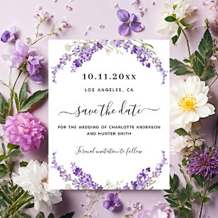Lavender blommigt bröllop spara datum-kort