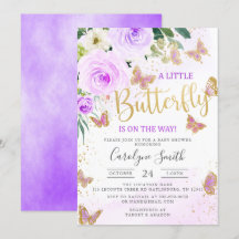 Lavender Blommigt Butterfly Baby Shower