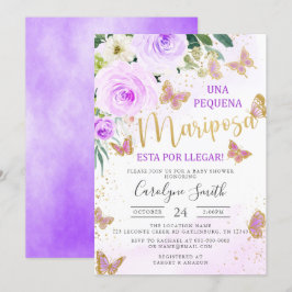 Lavender Blommigt Butterfly Baby Shower på spanska Inbjudningar