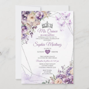 Lavender Blommigt Butterfly Lila Mis Quince Inbjudningar