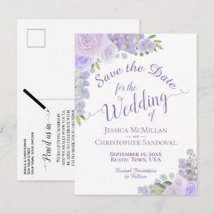 Lavender Blommigt Calligraphy Bröllop spara datum Meddelande Vykort