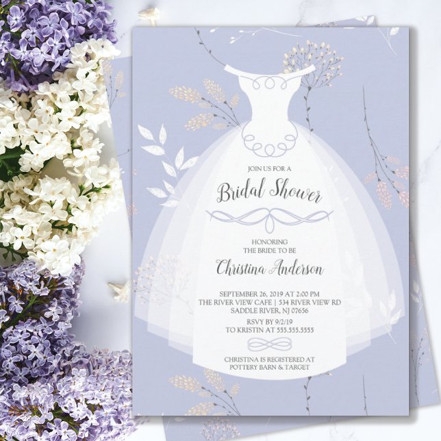Lavender Blommigt Elegance Bride Gown Möhippa Inbjudningar (Skapare uppladdad)