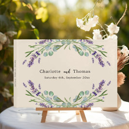 Lavender blommigt eucalyptus beige sand bröllop gästböcker