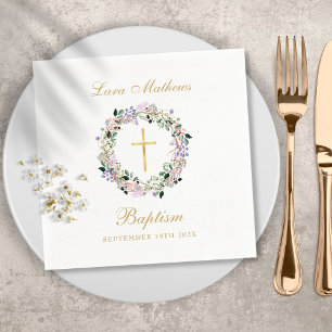 Lavender Blommigt Garland Guld Baptism Christening Pappersservett