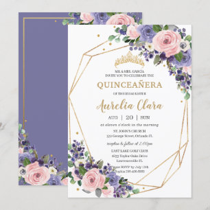 Lavender Blommigt Geometric 16th Quinceañera Inbjudningar