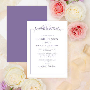 Lavender Blommigt Gräns Monogram Bröllop Inbjudningar