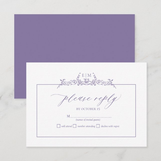 Lavender Blommigt Gräns Monogram Bröllop OSA Card (Fram/baksida)