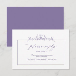 Lavender Blommigt Gräns Monogram Bröllop OSA Card Kort