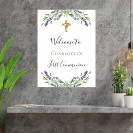 Lavender blommigt Greenery First Communion Välkomm Poster