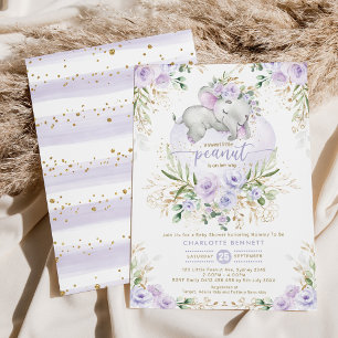 Lavender Blommigt Greenery Guld Elephant Baby Show Inbjudningar