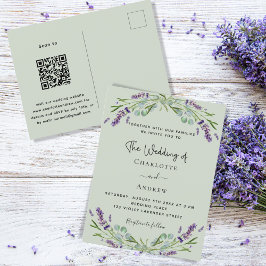 Lavender blommigt greenery sage grönt QR bröllop Inbjudan Vykort
