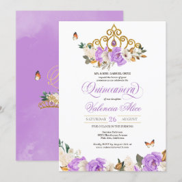 Lavender Blommigt Guld Tiara Butterfly Quinceanera Inbjudningar