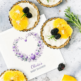 Lavender Blommigt Heart Baby Shower Pappersservett