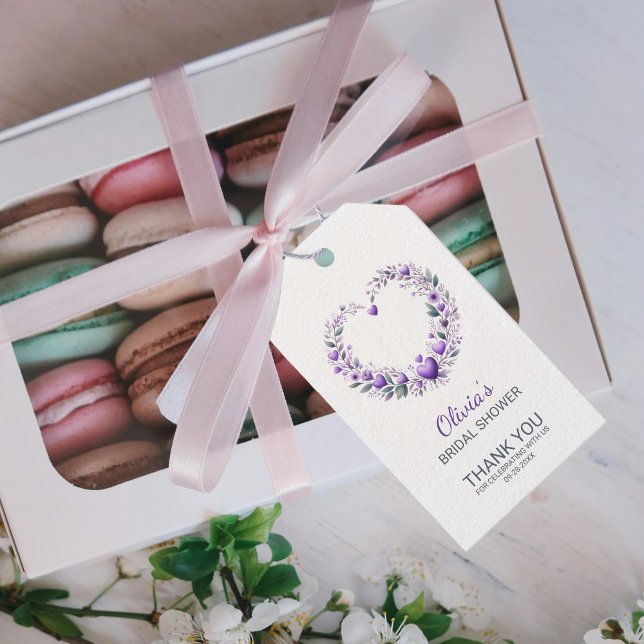 Lavender Blommigt Heart Tack Möhippa Presentetikett (Skapare uppladdad)