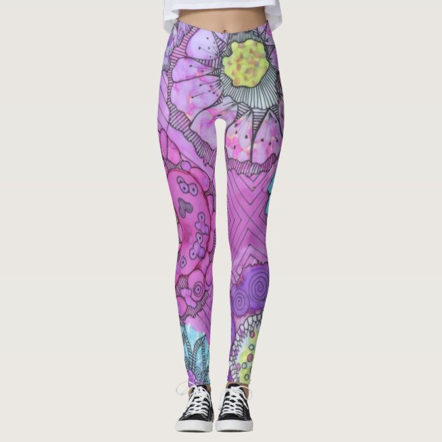Lavender Blommigt Leggings (Framsida)