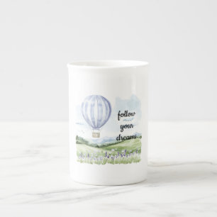 Lavender Blommigt Lila White Luftballong Benporslin Mugg