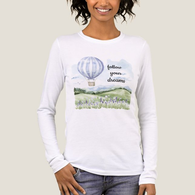 Lavender Blommigt Lila White Luftballong T Shirt (Framsida)