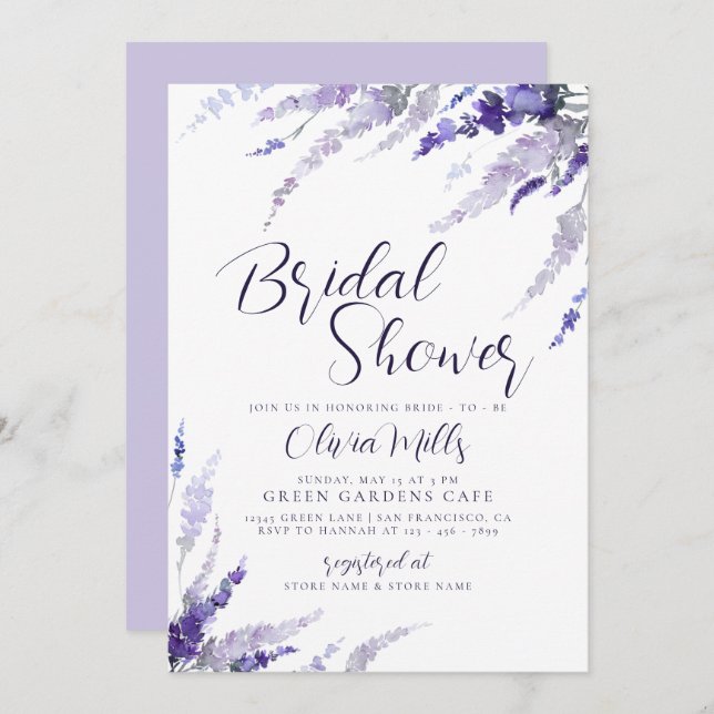 Lavender Blommigt Lilac Botanical Möhippa Inbjudningar (Fram/baksida)