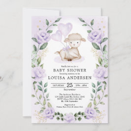 Lavender Blommigt Little Lamb Baby Sheep Shoep Inbjudningar
