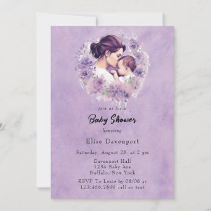 Lavender Blommigt Mamma och Me Girl Baby Shower Inbjudningar
