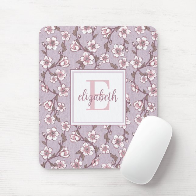 Lavender Blommigt Monogram Mouse Pad Musmatta (Med mus)