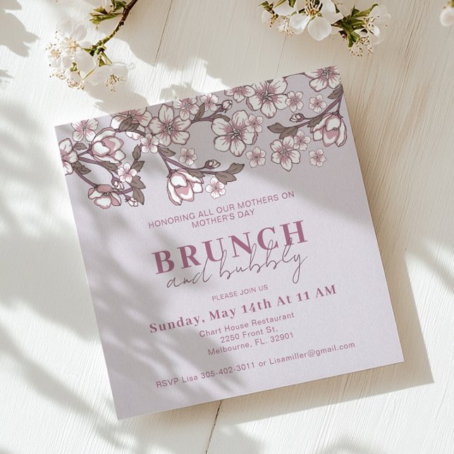 Lavender Blommigt Mors dag Brunch Inbjudan (Brunch & Bubbly Invite)