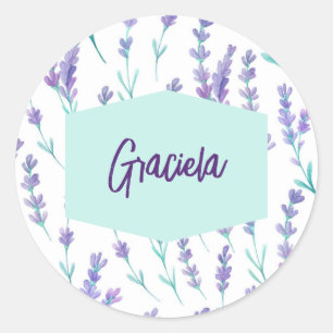 Lavender Blommigt Namn Sticker Runt Klistermärke