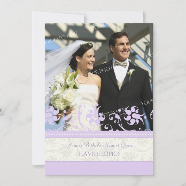 Lavender Blommigt Photo Elopement Announcards Meddelande (Framsida)