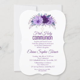 Lavender Blommigt Plum Lila First Heliga Communion Inbjudningar