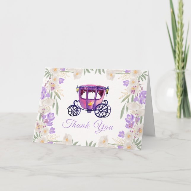 Lavender Blommigt Princess Carriage Baby Shower Tack Kort (Framsida)