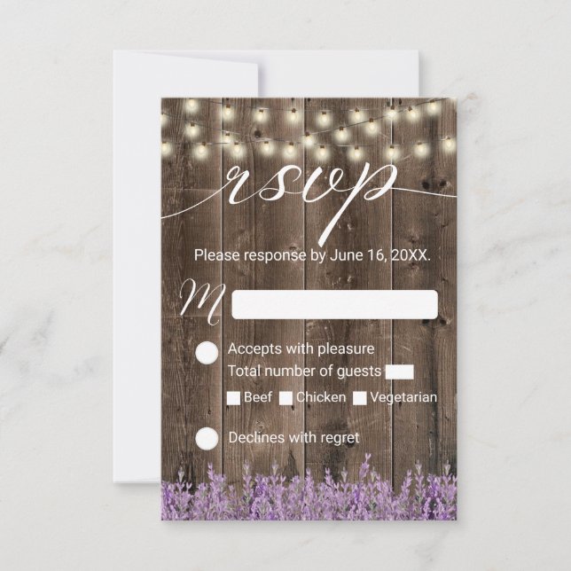 Lavender Blommigt Rustic String Ljus Bröllop OSA (Framsida)