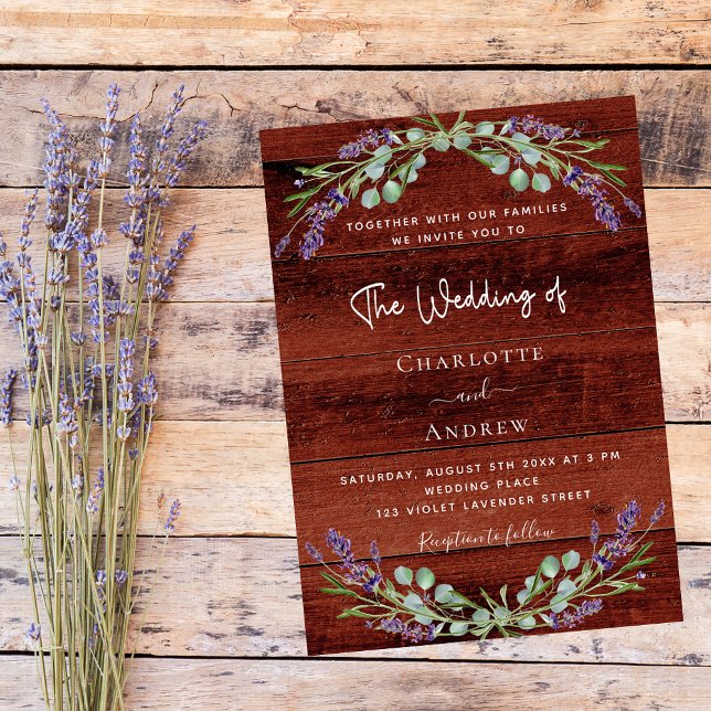 Lavender blommigt Rustit brunved bröllop Inbjudningar (Skapare uppladdad)