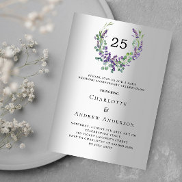 Lavender blommigt silver 25:e bröllop-årsdagen inbjudningar