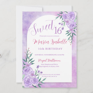Lavender Blommigt Sweet 16 Birthday-inbjudan Inbjudningar