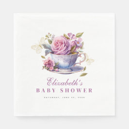 Lavender Blommigt Tea Kopp Baby Tea Party Baby Sho Pappersservett