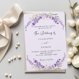 Lavender blommigt violet linen bröllop inbjudningar