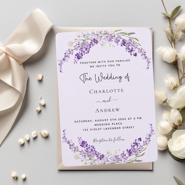Lavender blommigt violet linen bröllop inbjudningar (Skapare uppladdad)
