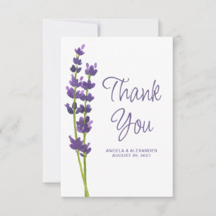 Lavender Blommigt Watercolor Bröllop Tack Kort