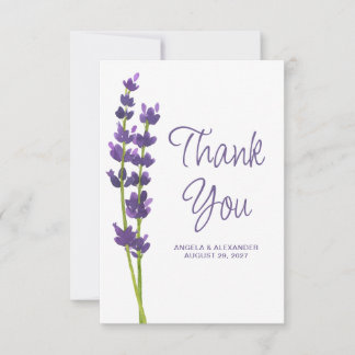 Lavender Blommigt Watercolor Bröllop Tack Kort