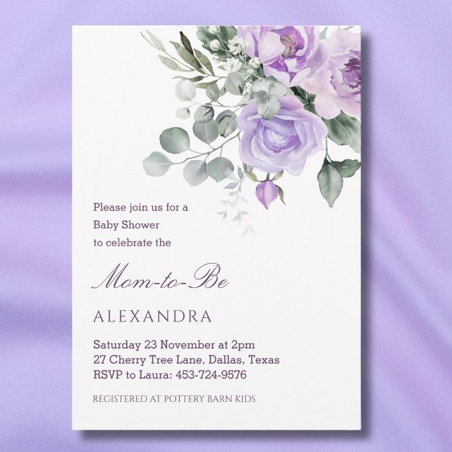 Lavender Blommigt Watercolor Peony Baby Shower Inbjudningar (Skapare uppladdad)
