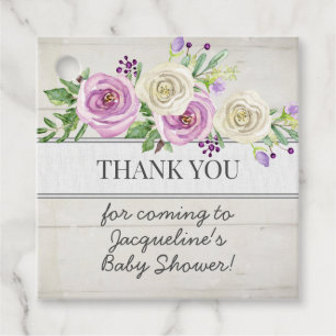 Lavender Blommigt Wood Girl Baby Shower Tack Gåvor Etiketter