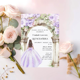 Lavender blommigts arch dress Quinceanera Inbjudningar
