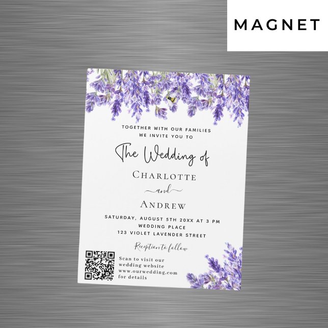 Lavender blommigts QR-OSA, närmare uppgifter om ly Magnetisk Inbjudningskort (Skapare uppladdad)