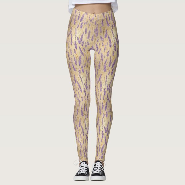 Lavender Blommönster Leggings (Framsida)