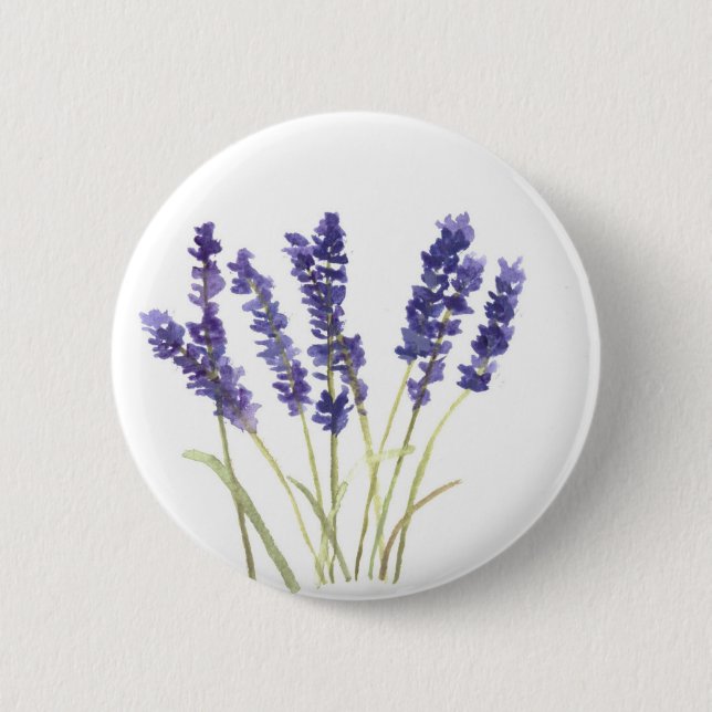 Lavender-blommor, blommigt, rustik lila vattenfärg knapp (Framsida)