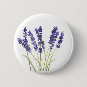 Lavender-blommor, blommigt, rustik lila vattenfärg knapp