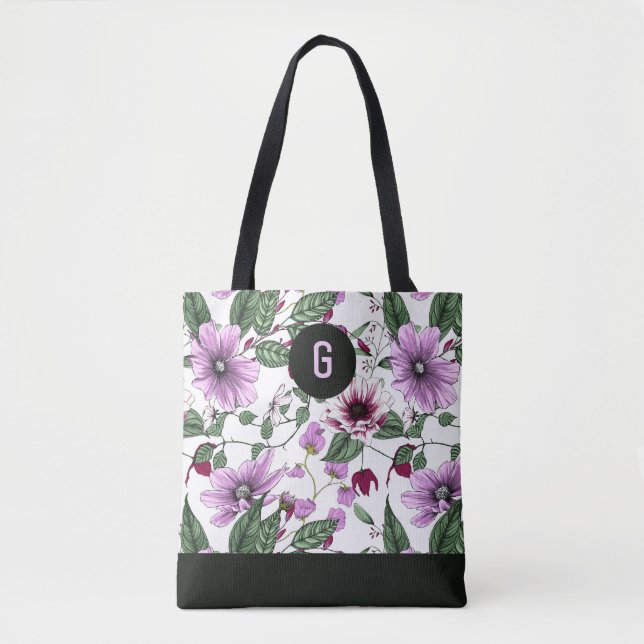 Lavender-blommor med grönt löv anpassningsbar mono tygkasse (Framsida)